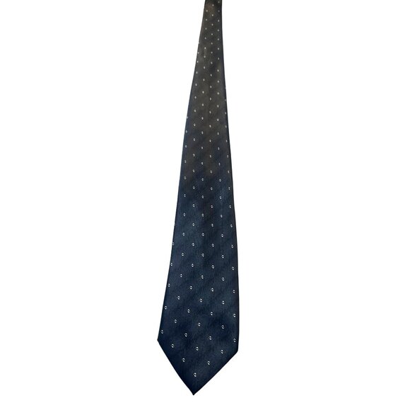 Drussel Hand Made Men's Tie Navy Blue with White Diamond Pattern 100% Polyester - Picture 5 of 6